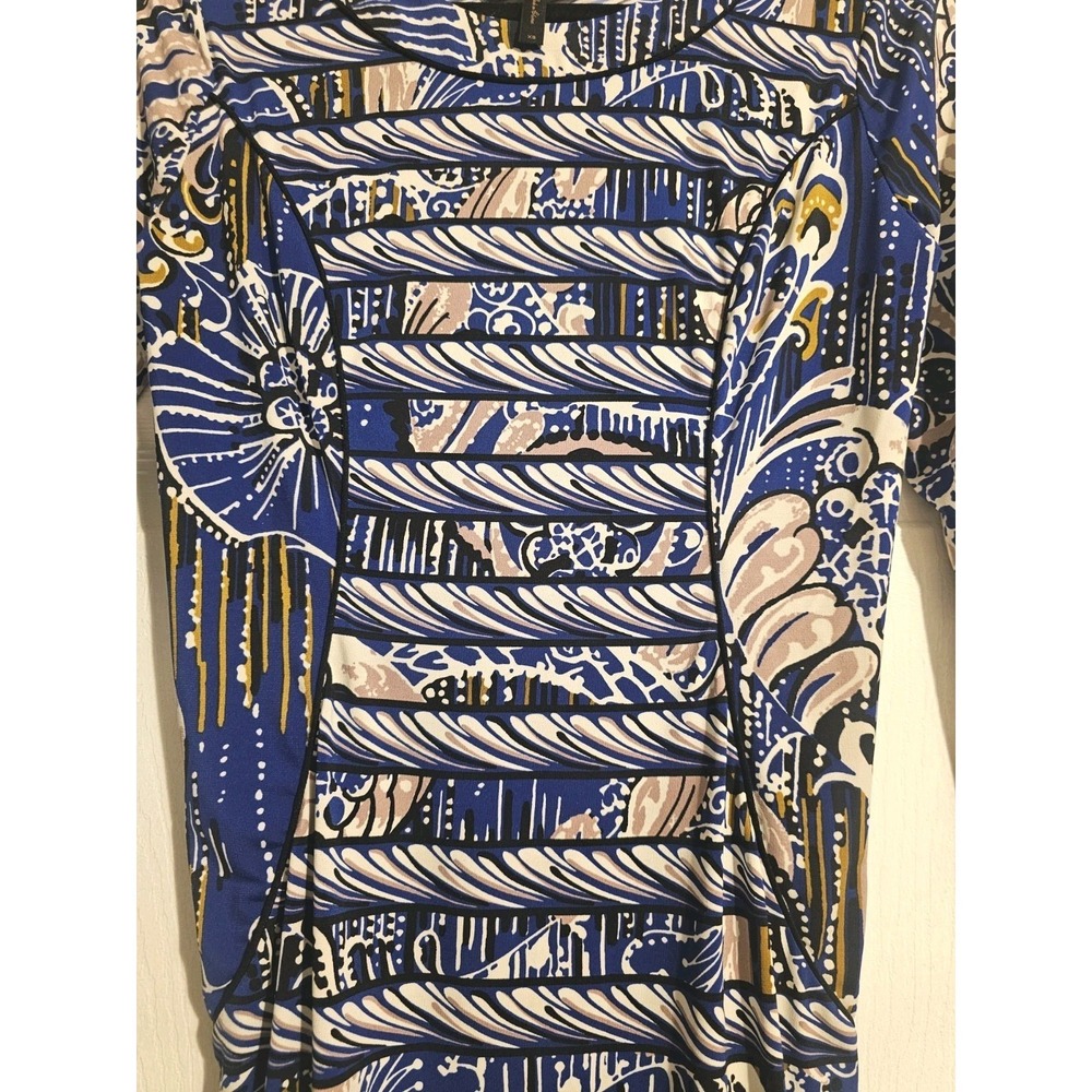 BCBG MaxAzria Dress Size Small Blue Printed Paneled Formal Sheath 3/4 Sleeves - Picture 5 of 10